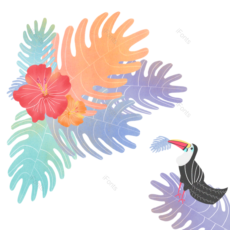 叶子图片,树叶元素,红花PNG,热带植物免抠素材